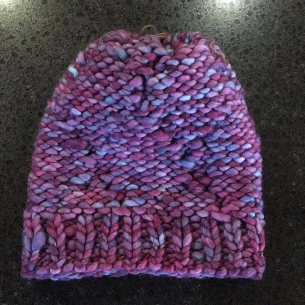 Hand Knit Merino Wool Beanie Hat With Faux Fur Pom